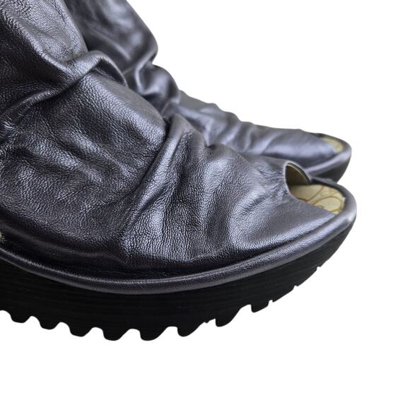 Fly London Yema Wedge Sandals Metallic Light Purple Leather Lace Up Womens 7.5 8 - Picture 3 of 12